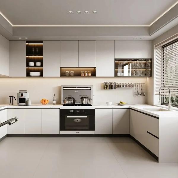 Custom Finish Kitchen Cabinet Modern Design Furniture with Fireproof Boards Material