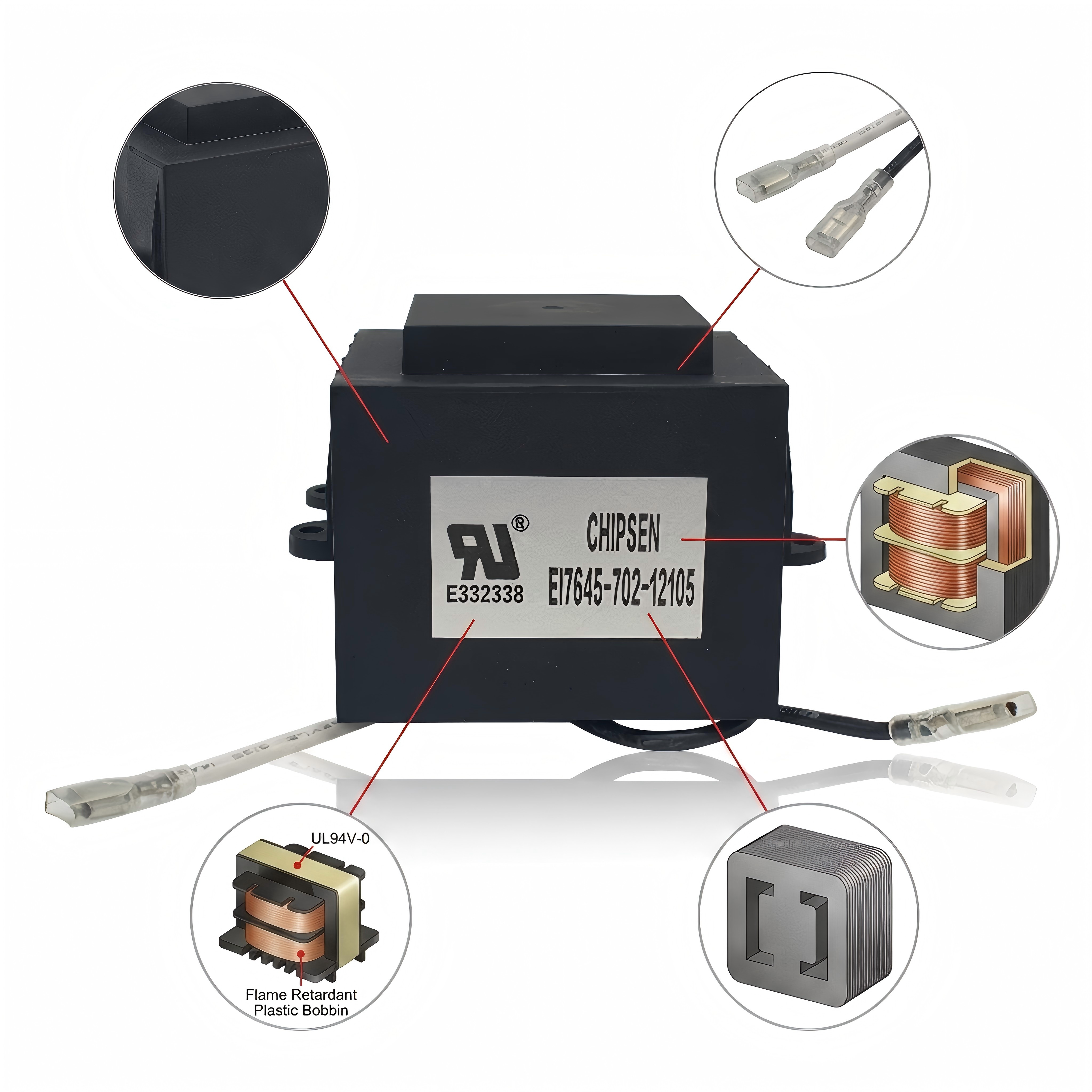 Energy Storage Potted Transformer EI76 80VA 230V to 24V High Isolation