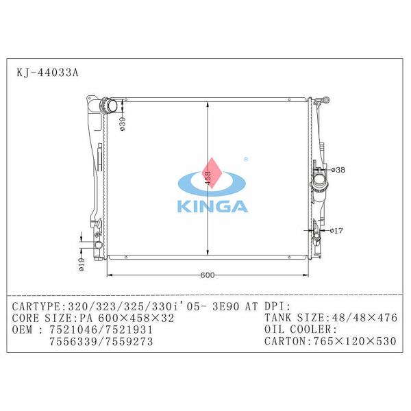 BMW Motorcycle Parts Aluminum Car Radiator For 320 / 323 / 325 / 330I ' 05 - 3E90