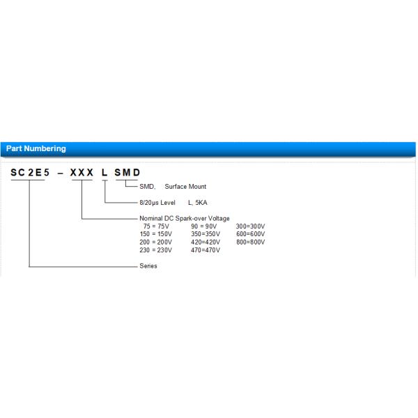 800V Gas Tube Arrester SC2E5-800LSMD 5KA GDT Surge Protection With 8/20μS Pulse