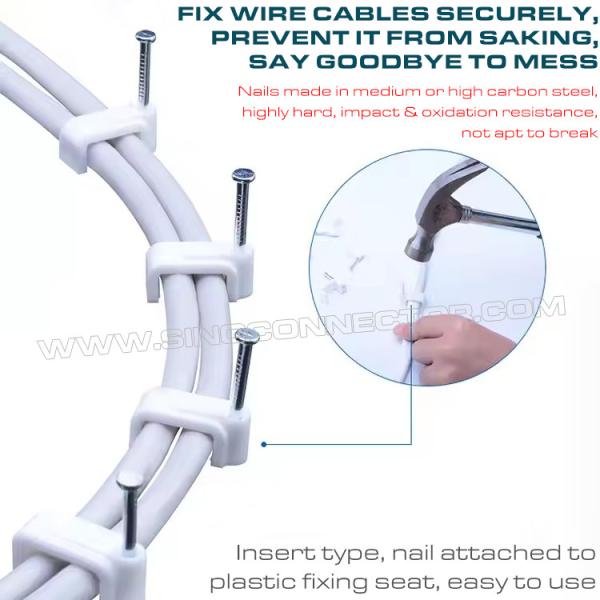 Кабельные скобы черные держатели кабелей 100 шт., квадратные скоби (кліпси) 4мм~19мм кабельные органайзеры белые с гвоздями для плоских кабелей