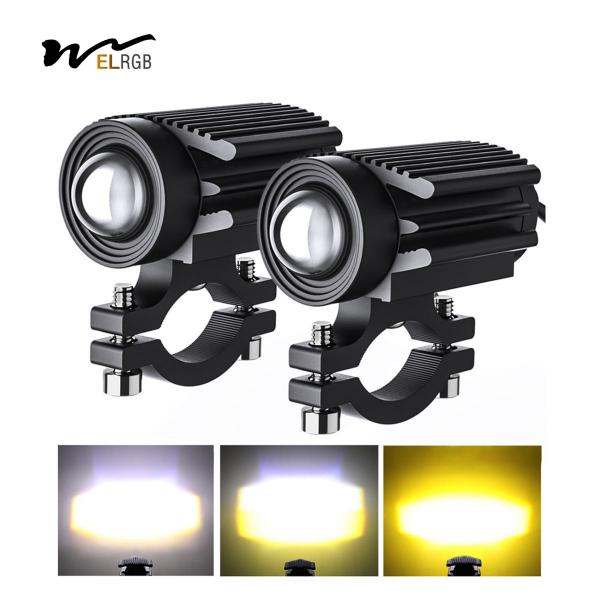 6000K 2 polegadas Lâmpadas redondas de nevoeiro 30W LED Luzes de motocicleta Spot Beam Dual Color