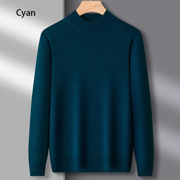 Men s Sweaters with Ribbed Hem for Fall/Winter Half High Collar Woolen Crew Neckline and Seasonal Style