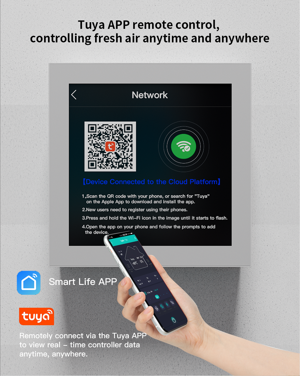 4 Inch Smart Ventilation Controller with Real Time Monitoring Three Speed Fan WiFi Connectivity