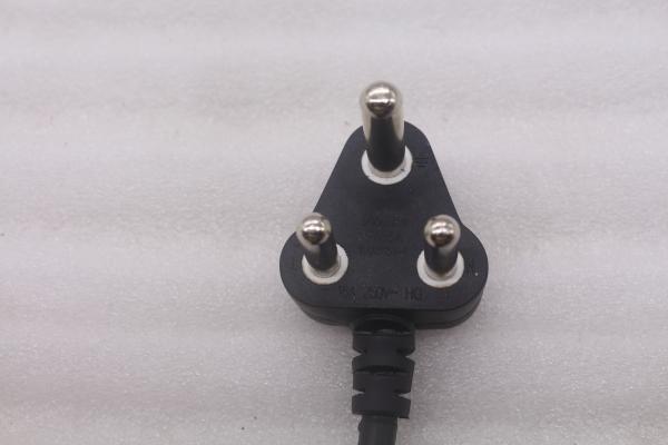 Hot selling AC 10A 250V South African black/white  3 Round Pin Power Cord
