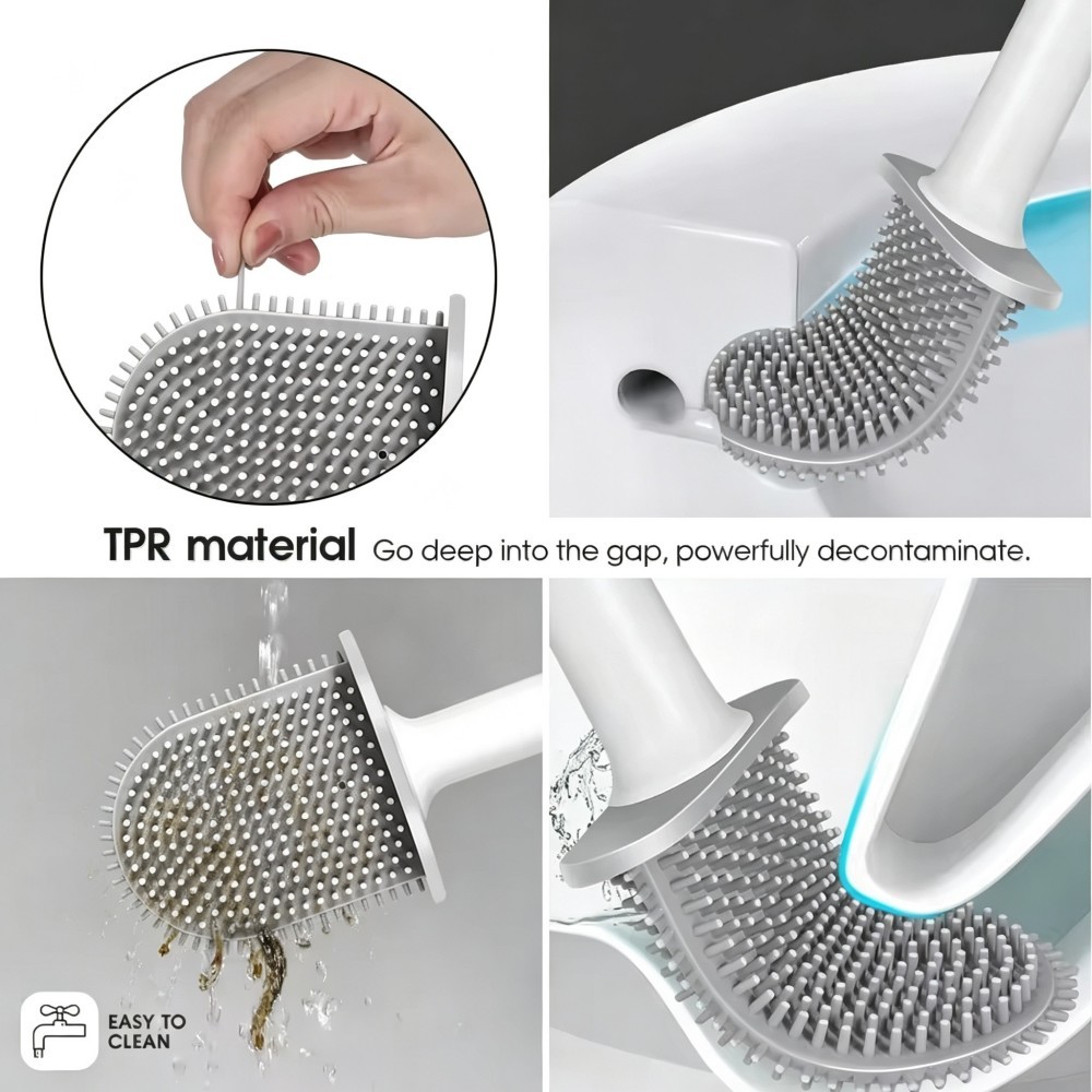 RV Silicone Toilet Brush Set with Wall Mounted Anti-Drip Drainage Holder