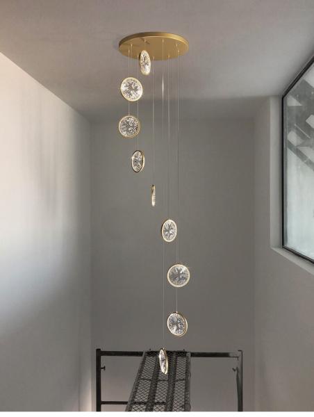 Luxury Crystal Chandelier For Staircase Gold Black Home drop light circle led light lamp(WH-NC-66)