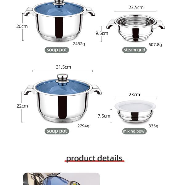 Multifunction Cooking Pots Stainless Steel Sets Cookware Pot And Pans Cookware Set With Thermometer