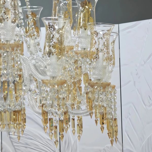 JYLIGHTING Gold & Clear Crystal Glass Chandelier, 18-Arm Floral Etched Candle-Style Fixture for Grand Dining & High-End Foyer