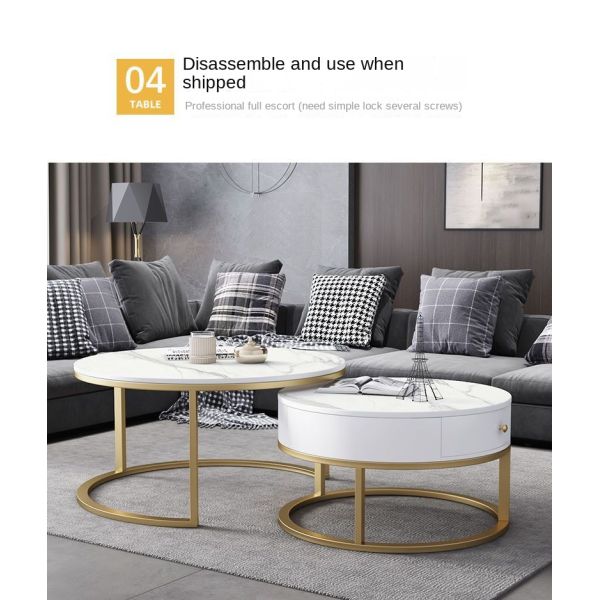 Light Luxury Nordic Minimalist Adjustable Coffee Table TV Stand Storage Drawer Modern Sintered Stone Top Metal Frame for Living