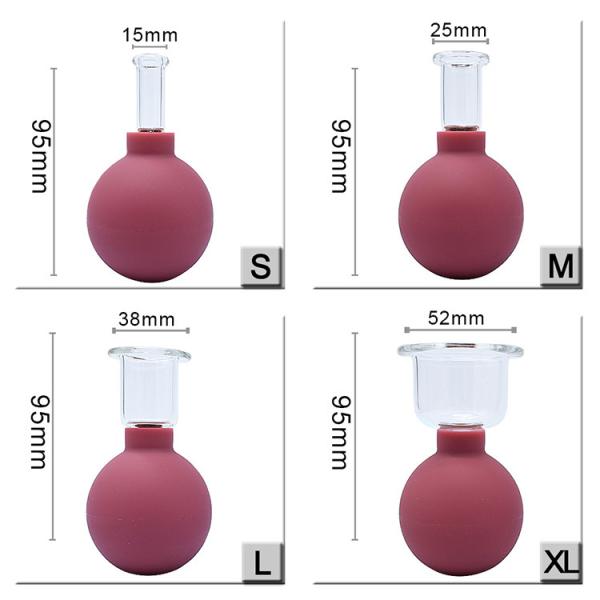 55mm Silicone Therapy Massage Sets Glass Cupping Jar with Rubber Bulb Cupping