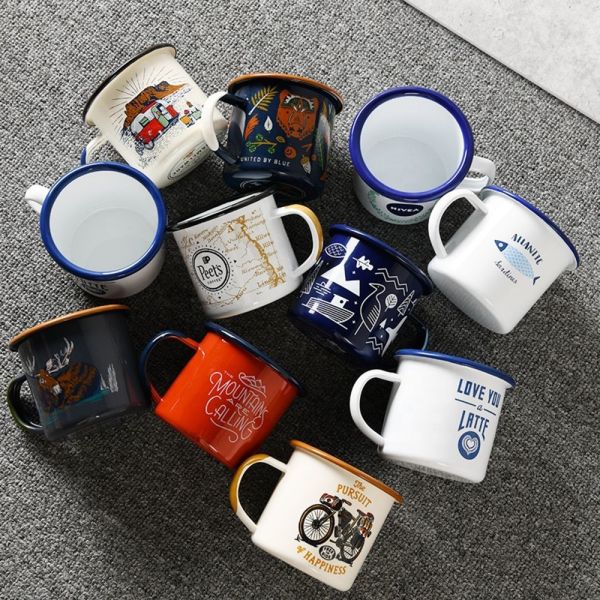 Classical Style Enamel Mug Daily Custom Color Decal Coffee Tea Mug Lightweight Camping Mugs