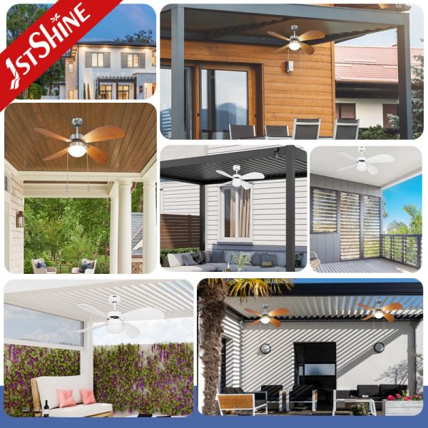 IP42 Outdoor Ceiling Fan For Waterproof Plywood Blade Remote Control