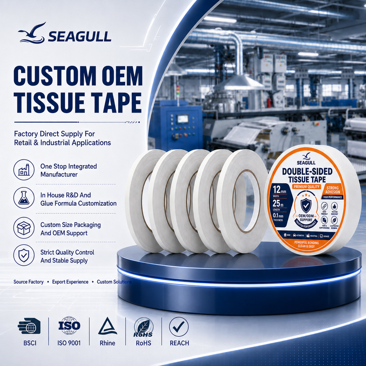 High Adhesion Heat Resistant Double Sided Tissue Paper Tape for Bonding
