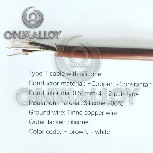 Type T Thermocouple Cable Silicone 200 Degree Insulated Wire 0.51mmx4