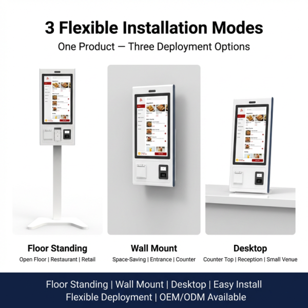 Self Order Kiosk with 10 Points PCAP Touch Screen, Dual OS Support, and Flexible Installation Options
