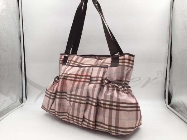 Pink PU Grid Pattern Tote Diaper Bags With Shoulder OEM / ODM Acceptable