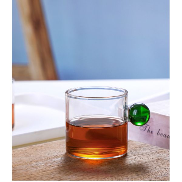 120ml Single Wall Glass Drinkware Breakfast Coffee Cups With Colored Ball Handle