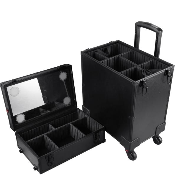 Large Capacity Makeup Vanity Case , Pink Color Aluminium Beauty Trolley Case