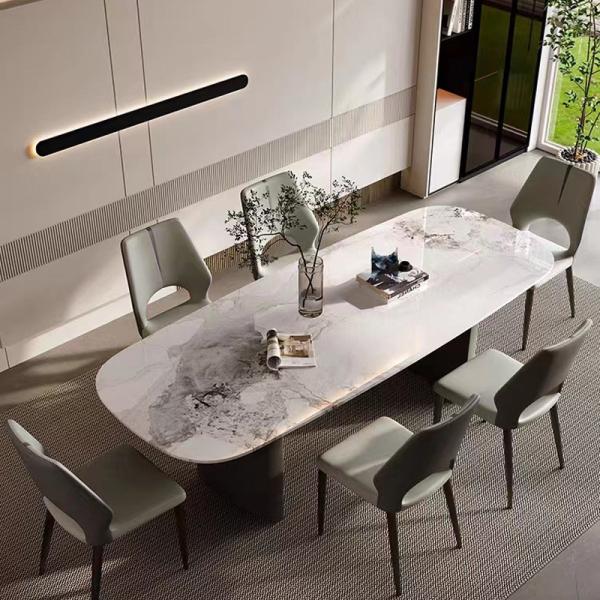 Foshan Furniture Marble Dining Table Set Restaurant Metal Luxury Dining Table with Table Set 6 Seater