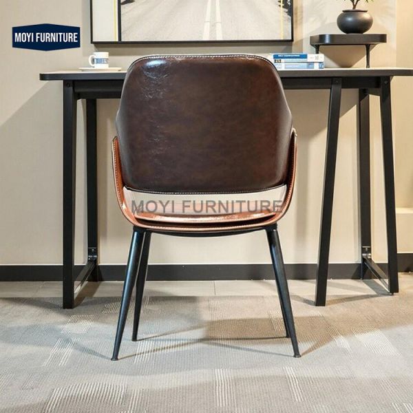 Italian Designer Luxury Dining Room Furniture Set Saddle Leather Fabric High Back Dining Chair for Restaurant