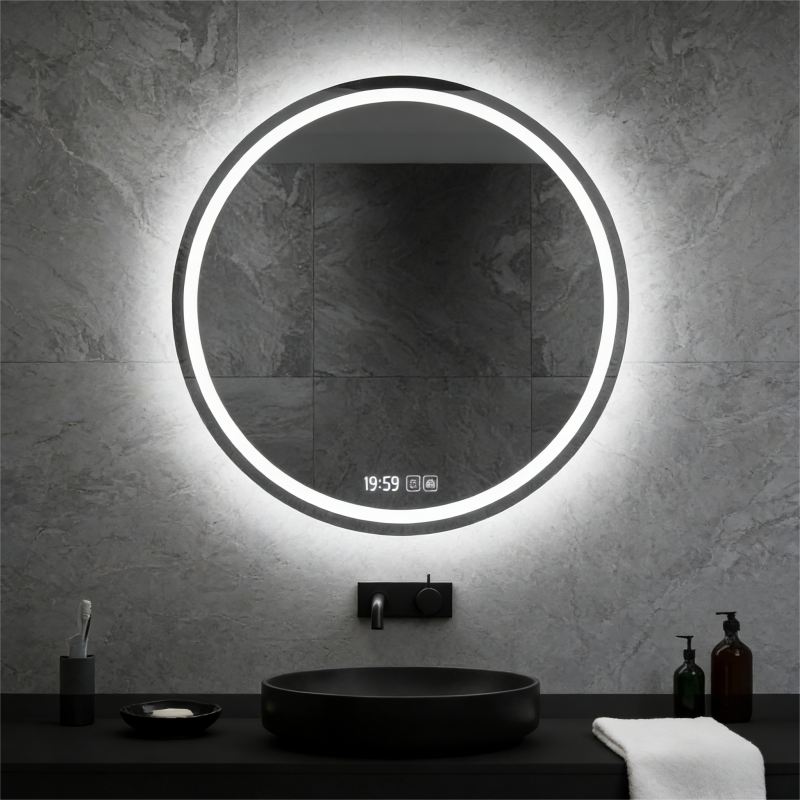 Smart LED Illuminated Wall-Mounted Anti-Fog Makeup Bathroom Mirror with Touch Screen IP44 Rated for Home & Hotel Use