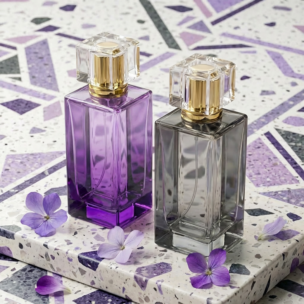 Empty Glass Perfume Bottles 100ml Spray Rectangle Acrylic Cap Crimp Neck
