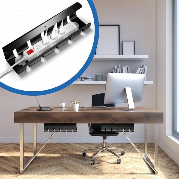 Чёрный стальной кабельный поднос для офисного стола для совещаний под рабочим столом