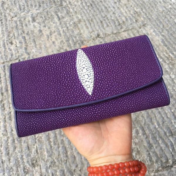 Unisex Authentic Stingray Skin Male Long Trifold Wallet Genuine Leather Women Men Large Clutch Purse Lady Money Bag