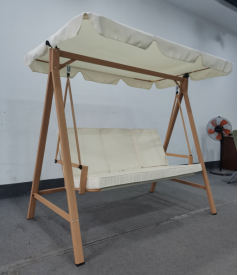Outdoor Three Person Seat Swing Chair with Metal Frame and Fabric Umbrella