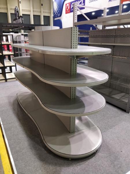 Durable Supermarket Gondola Shelving ISO Certification Pitch 25 Curved