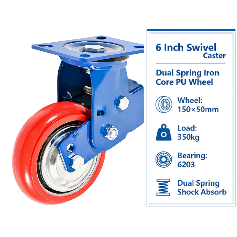 Heavy duty swivel caster  6 PU-on-iron-core wheel  350kg load Perfect for straight-line towing