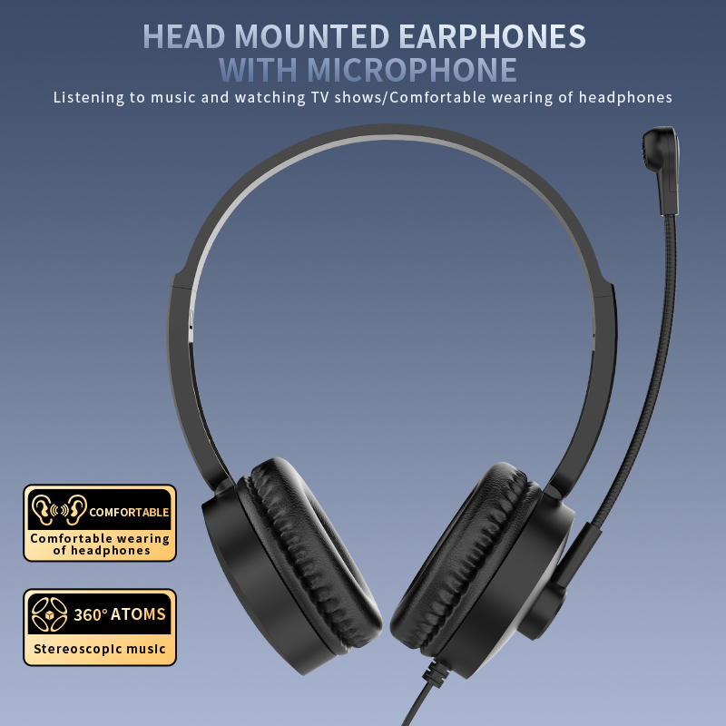 JTY- K3 Head mounted wired headphones with microphone and wired control USB/Type-C/3.5mm multi interface online course learning, customer service, computer headset support OEM/ODM customized products