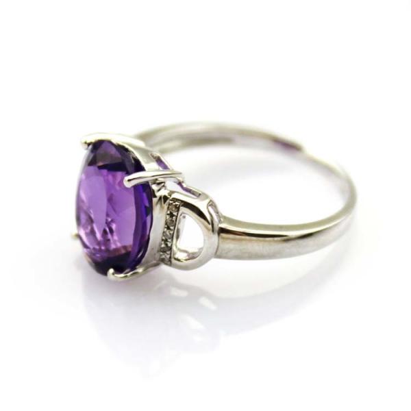Fashion Jewelry 925 Silver 9mmx11mm Oval Amethyst Gemstone Ring with Cubic Zircon  (R260)