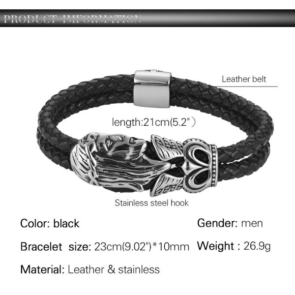 New punk bracelet stainless steel magnetic clasp skull braided leather bracelet