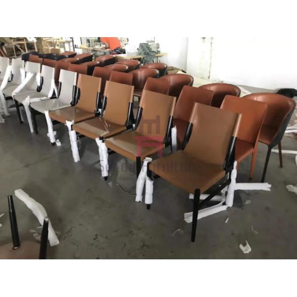 Dark Gray Color Wood Restaurant Chairs Saddle Leather Indoor Commercial Furniture