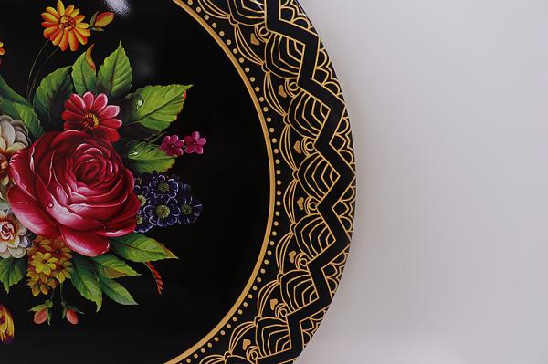 Flower Pattern 30cm Stainless Steel Round Tray Round Dinner Plates