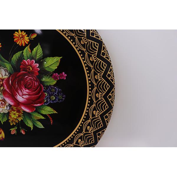 Flower Pattern 30cm Stainless Steel Round Tray Round Dinner Plates