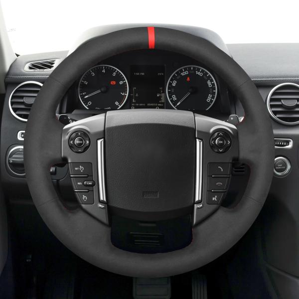 High Quality Customized Hand Sewing Suede Steering Wheel Cover With Red Stripe for Land Rover Discovery 4 2010-2016