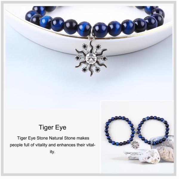 Эластичный круглый темно-синий 8 мм Тигровый глаз Драгоценный браслет Лечебная энергия Очарование Ювелирные изделия