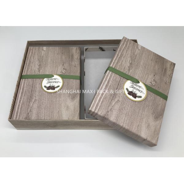 Little - Giant Big Christmas Gift Boxes For Kids Wood Pattern Decoration Ribbon Tag Included