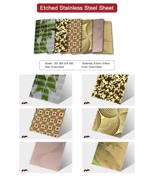 Pvd Coating Colored Decorative Stainless Steel Sheets Art Mirror Etched Finish Stainless Steel Plate