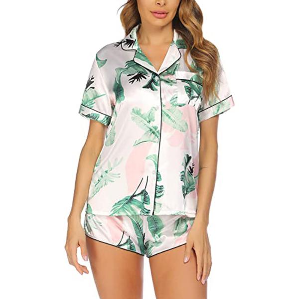 Botão abaixo do grupo do pijama das mulheres do grupo do Loungewear das 2 mulheres de seda das partes