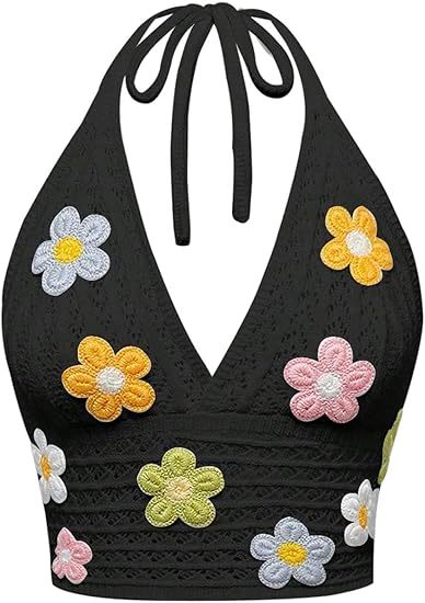 Crochet Halter Top Goth Clothes Hippie Top Boho Crop Tie Backless Knit Cami Tank Crochet Swimsuit Beach Overskirt Swimsuit Cover Ups