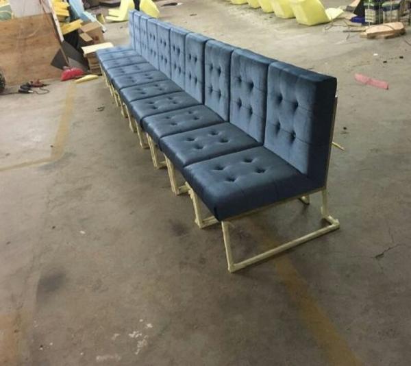 Velvet Metal Frame Upholstered Chair , Brass Steel Frame Dining Chairs