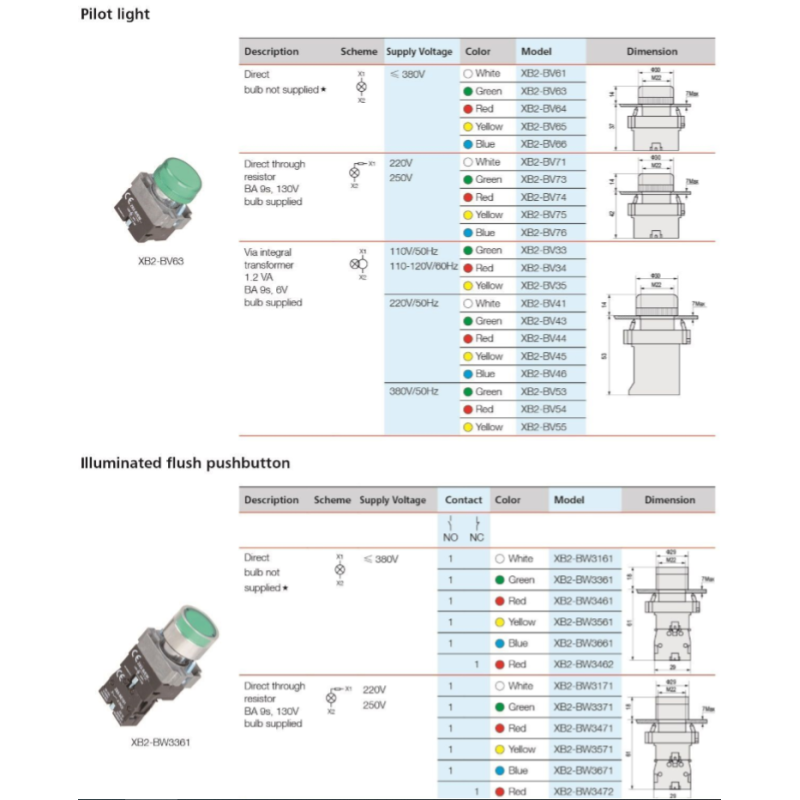 XB2-BS542 Emergency Push Button Switch with 22mm Emergency Stop Switch Button Max. 10A Current