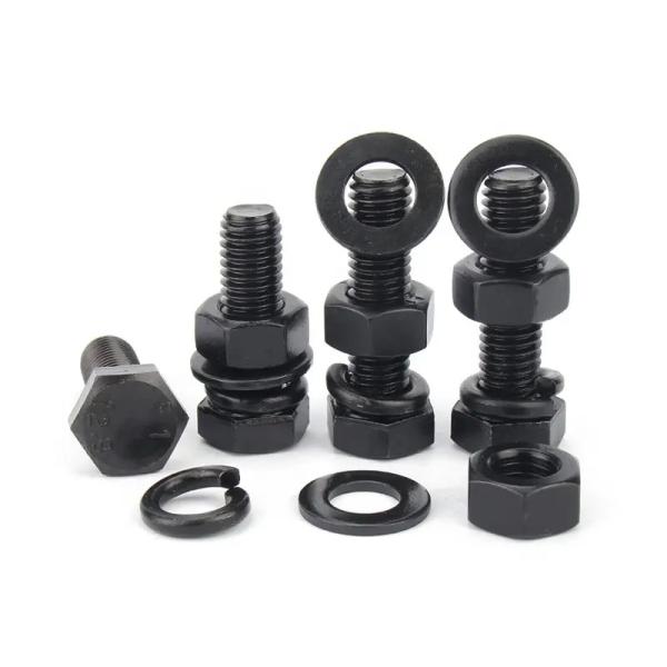 Grade 8.8 Hexagon Bolts With Nuts And Washers M6 M8 Black Galvanized Steel Bolts