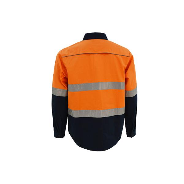 Durable Orange/ Navy Safety Work Clothes Reflective Work Shirts No Pilling