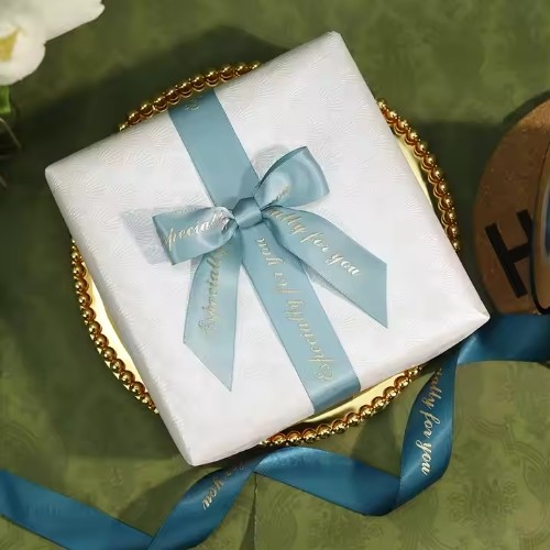 Напечатанный на заказ логотип Сатин ленточный ролик Горячая штамповка Декоративное грубое зерно для упаковки подарков