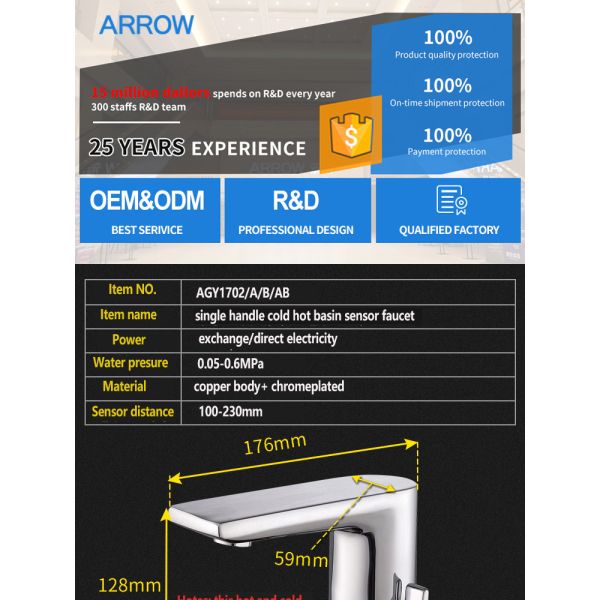 ARROW Brand Single Hole Mount Sensor Faucet with Ceramic Valve Core and Infrared Sense Technology
